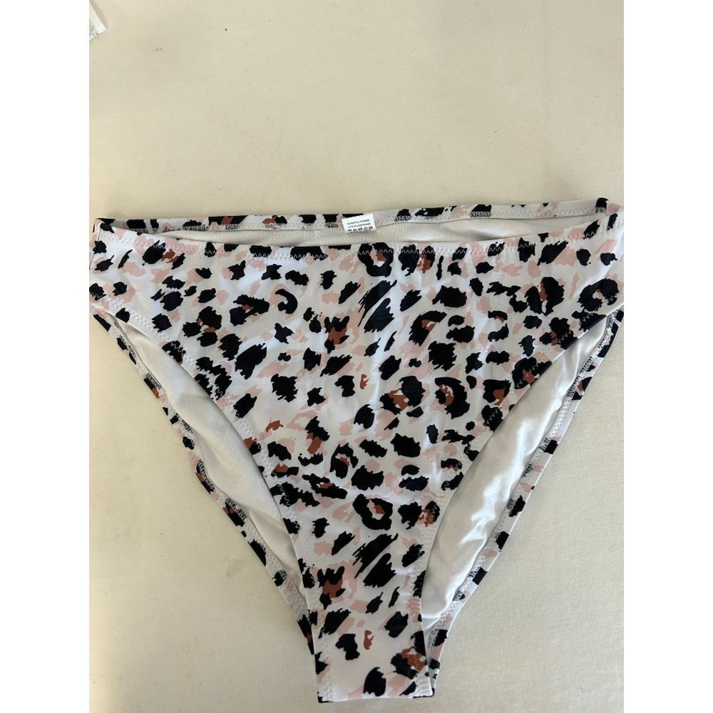 Cupshe White Leopard Print Bikini Bottoms with Black and Brown Spots large